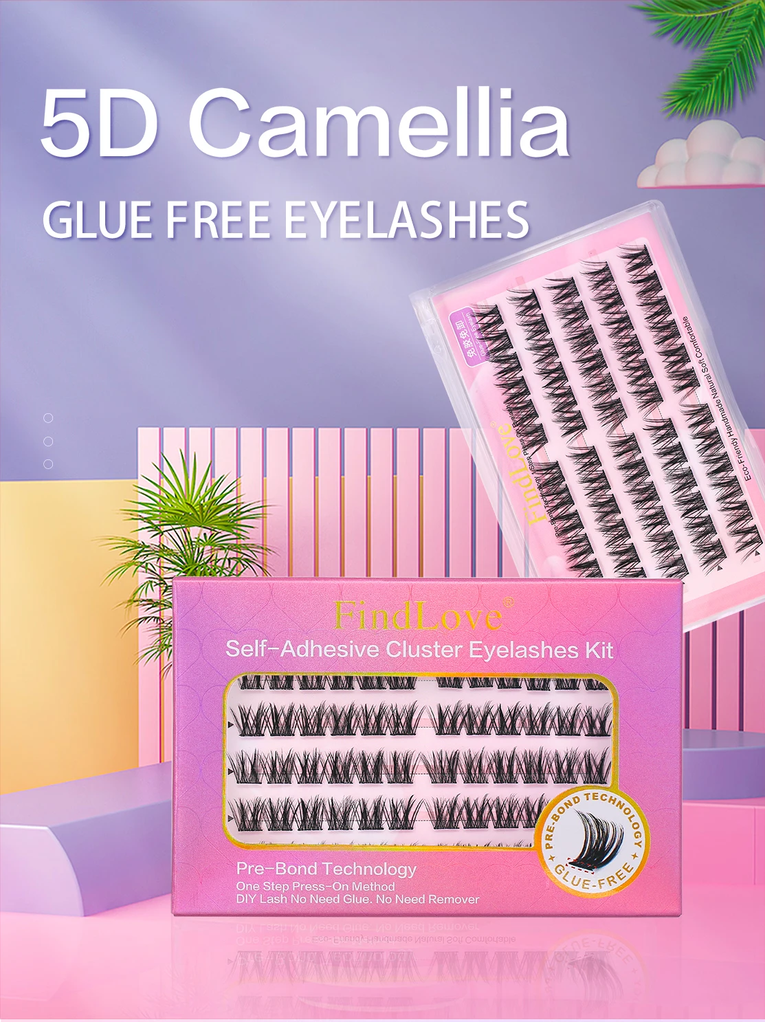 FindLove 5D-Wimpern ohne Kleber, kein Kleber erforderlich, 11–12 mm Wimpern, W-Form, selbstklebend, wiederverwendbar, langlebig, vorgeklebtes Wimpern-Make-up – Detail 1
