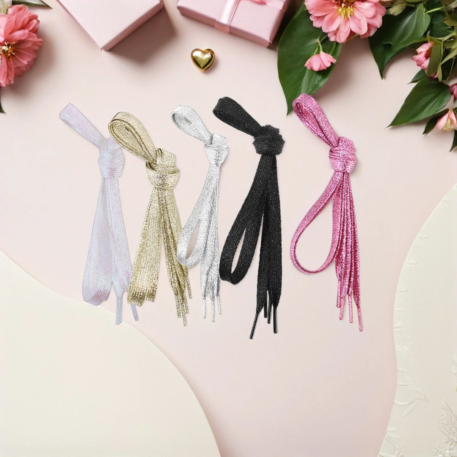 5 قطع من رباط الحذاء المسطح الملون بريق معدني بيرليسسينت بديل متين 110 سم للأحذية الرياضية للنساء والشباب هدية عصرية