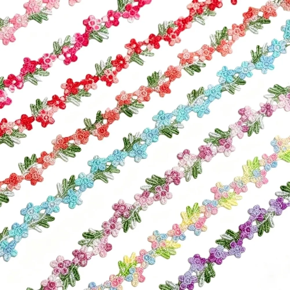 2cm Wide Flower Lace Trim Water-soluble Soft Fabric Floral Sewing Trim Polyester Thread 10 Yards Length Small Floral Lace