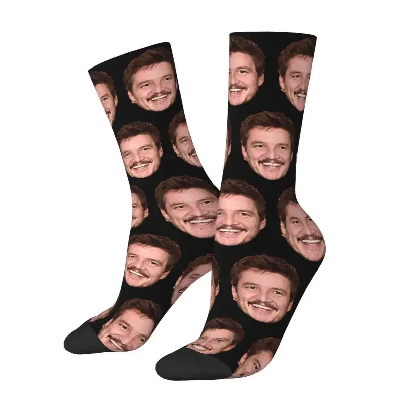 Novelty Mens Pedro Pascal Smile Meme Dress Socks Unisex Breathbale Warm 3D Print Crew 