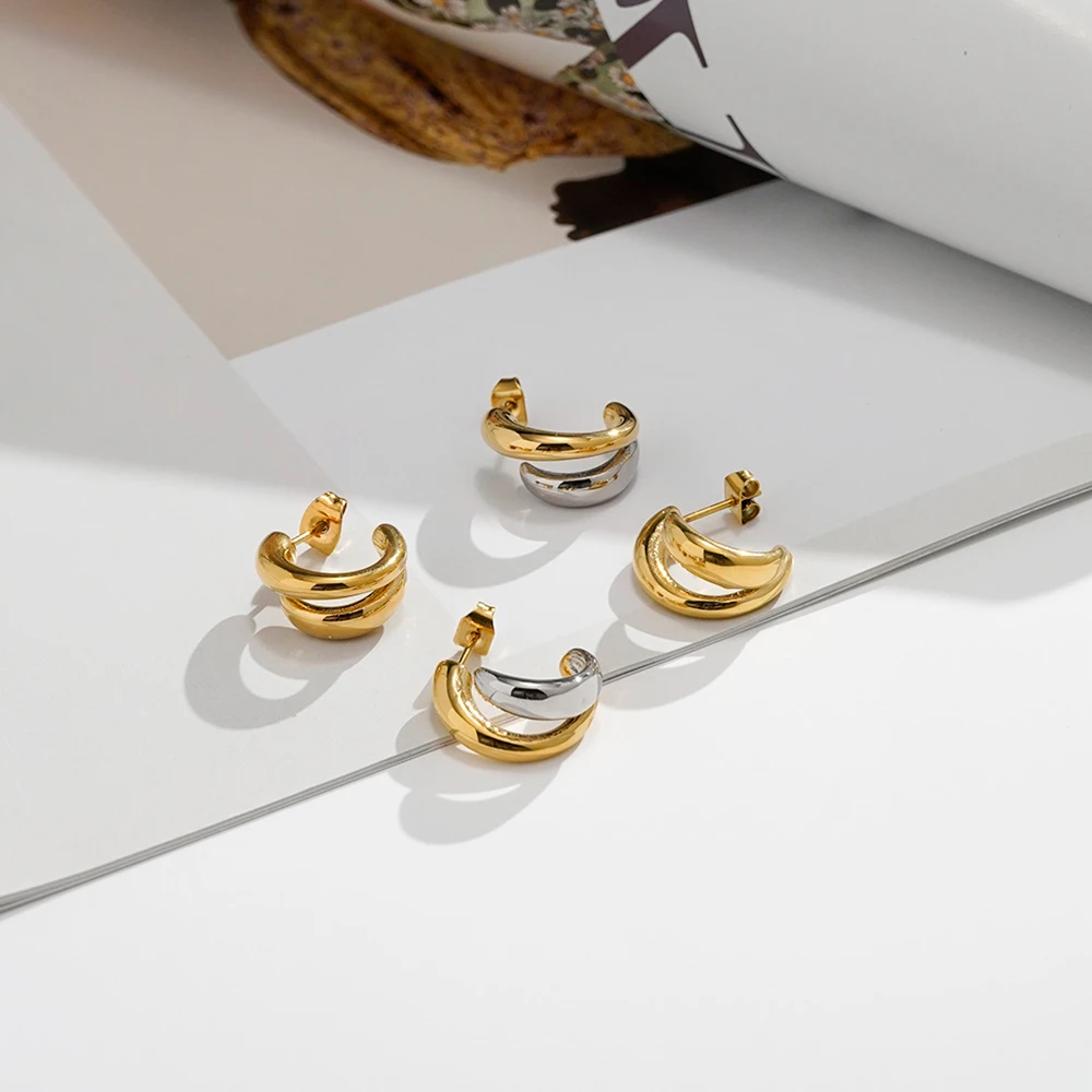 

ENFASHION Aretes De Mujer Mini Irregular Hoop Two Tone Earrings For Women Stainless steel 18K Plated Gold Fashion Jewelry E1821