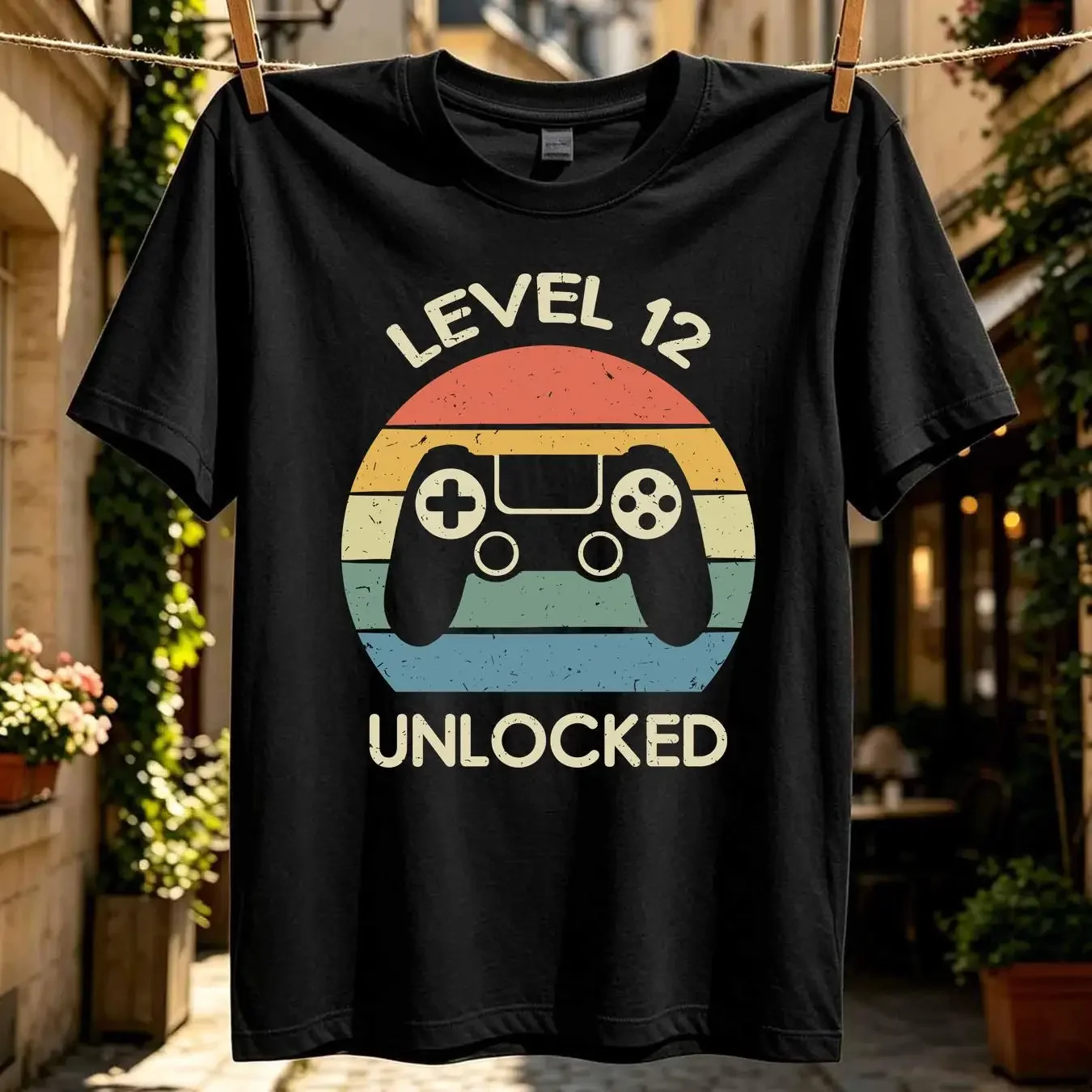 washed T Shirt Level 12 Unlocked Cool 12th Birthday For Boy Girl Gamer Party years Old Retro vintage Washed Casual Stretched