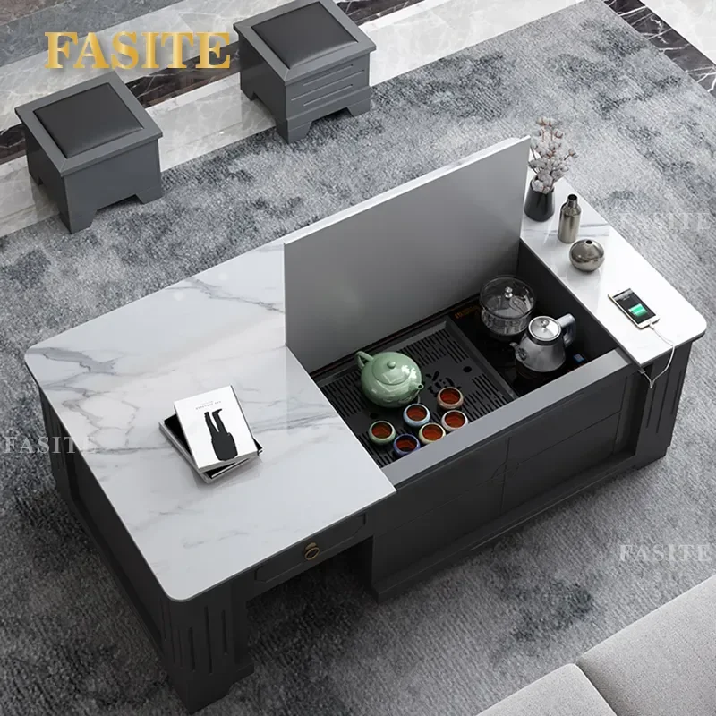 For Simple Intelligent Lifting Kung Fu Tea Table with Kettle Household Integrated Rock Slab Automatic Tea Set Furniture