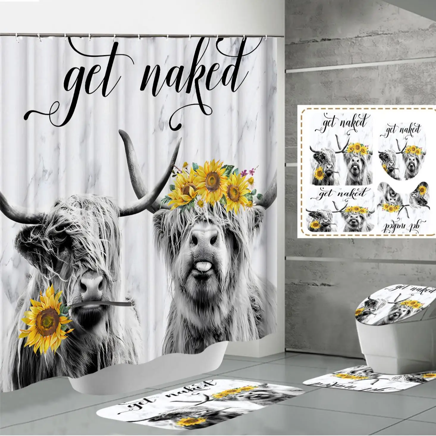 waterproof-polyester-3d-digital-printing-bath-curtain-flower-bull-head-bathroom-partition-curtain-home-personal-cleaning-tools