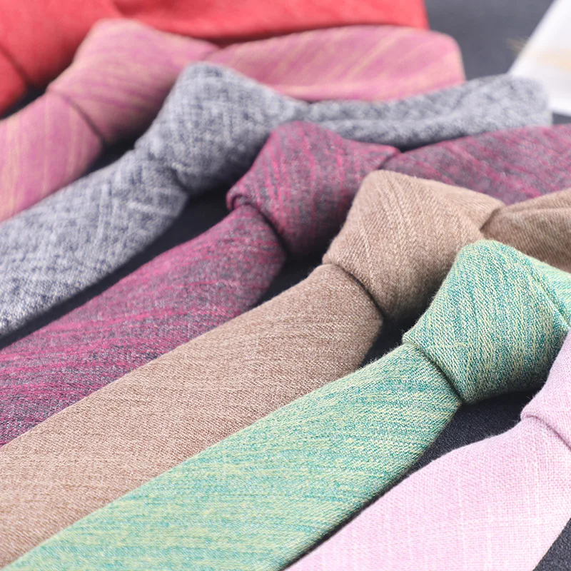 Nowość Jednolity Kolor 6cm Wąskie Krawaty Męskie 100% Bawełna Ręcznie Robione Wysokiej Jakości Krawat Różowy Zielony Pomarańczowy Dodatek do Krawata