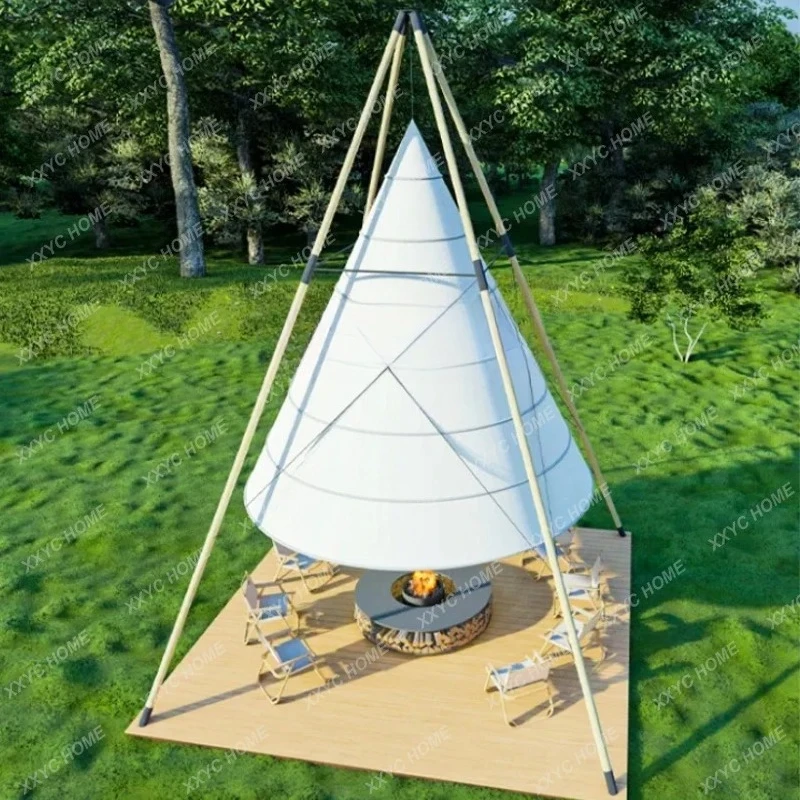 NNOutdoor Lantern Tent Bamboo Cone Lantern Tent Clock In Restaurant Bar Camp Oxford Cloth Canopy