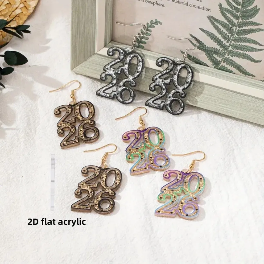 مجوهرات 2026 أقراط جمالية أكريليك بريق سنة جديدة سعيدة أقراط قطرة طويلة 2026 عدد 2026 قلادة #4