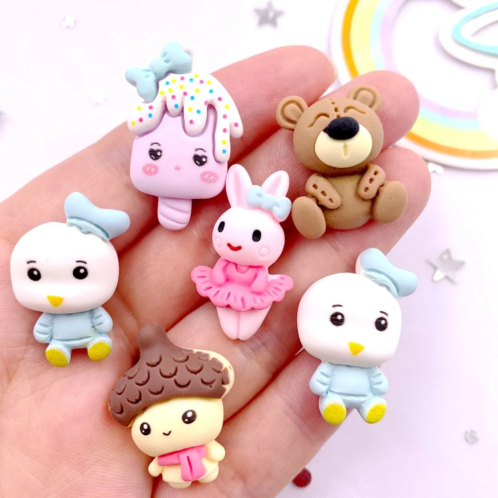 10 szt. Żywiczna Kawaii kaczka królik Popsicle Bear Flatback kaboszon kamienne figurki dekoracja domu kokarda DIY świąteczne do scrapbookingu