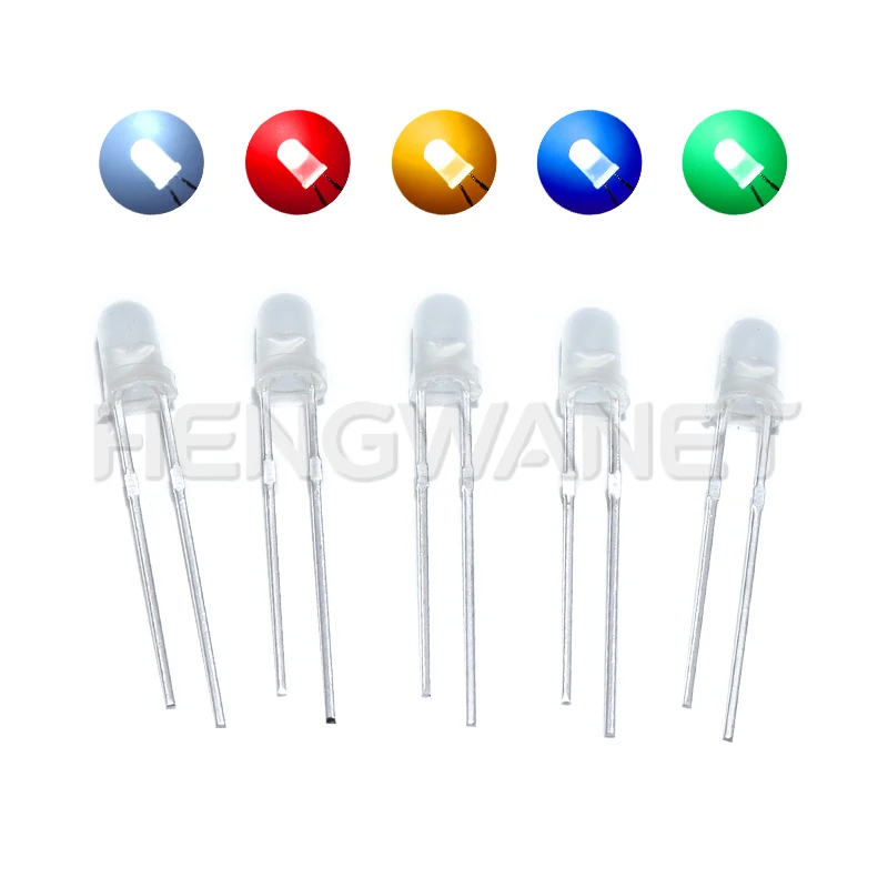 100PCS 3mm LED Diode F3 Assorted Kit White Green Red Blue Yellow Orange Pink Purple Warm White DIY Light Emitting Diode