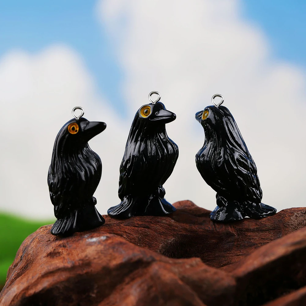 10pcs Black Crow Organ Resin Charms Hallowmas Pendant for DIY Earring Necklace Jewelry Keychain Making Accessories view 5