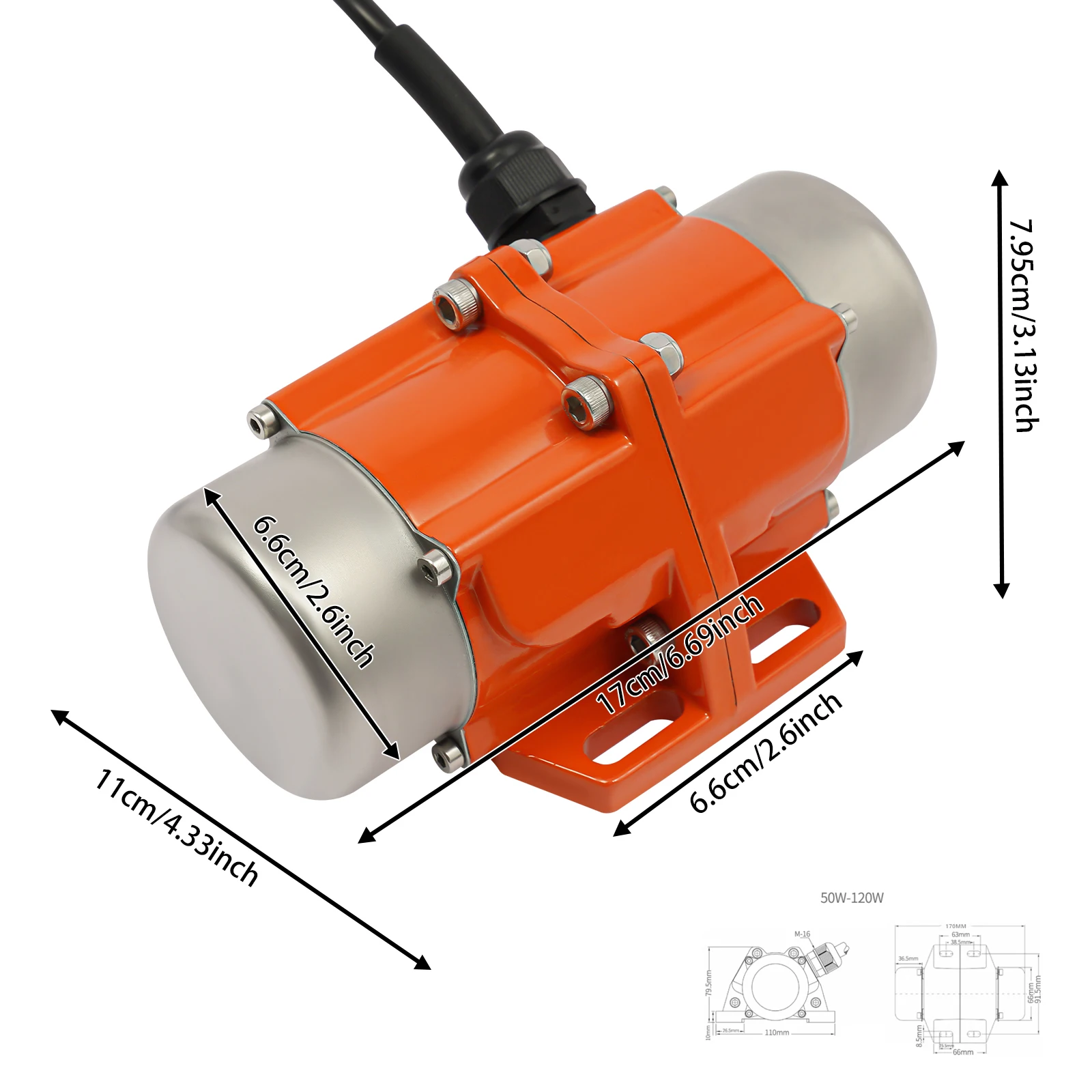 110V Vibration Motor Single Phase IP66 Waterproof Asynchronous Aliminium Alloy Case 1500-3600 RPM Infinitely Adjustable Speed