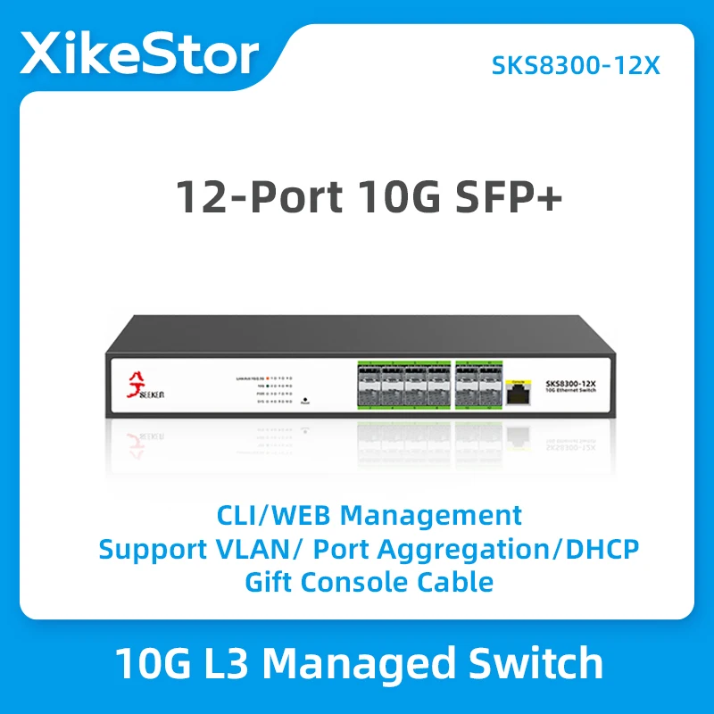 XikeStor L3 Managed Switch 12-Port 10G SFP+ internet hub Ethernet Web Management Core Networking Support Dynamic Routing & DHCP