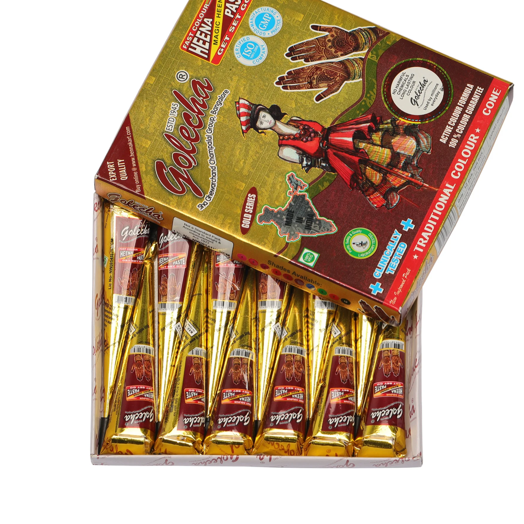 25 جرام معجون وشم حناء GOLECHA باللون الأحمر الداكن المخاريط قران هندي لفن الجسم الوشم المؤقت #2