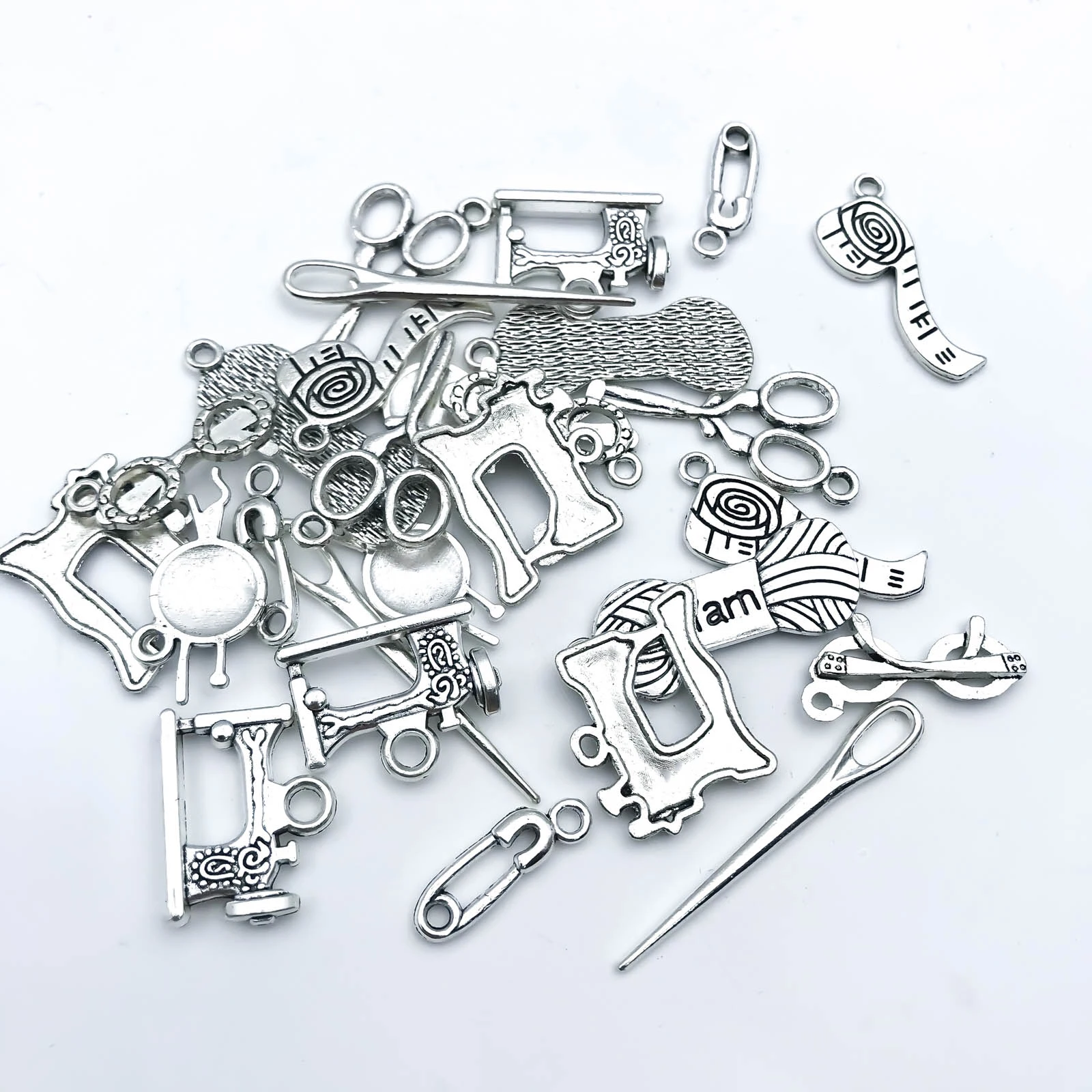 Mix 27pcs/Set Zinc Alloy Antique Silvery Sewing Machines Tools Shaped Pendants for DIY Necklace Bracelet Earrings Jewelry Making