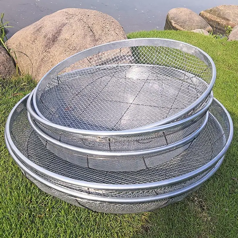 Stainless Steel Sieve 42cm Diameter 3mm Hole Garden Tool Soil Sifter Sand Stone Filter Mesh Pan Lightweight Easy Carry Gardenin