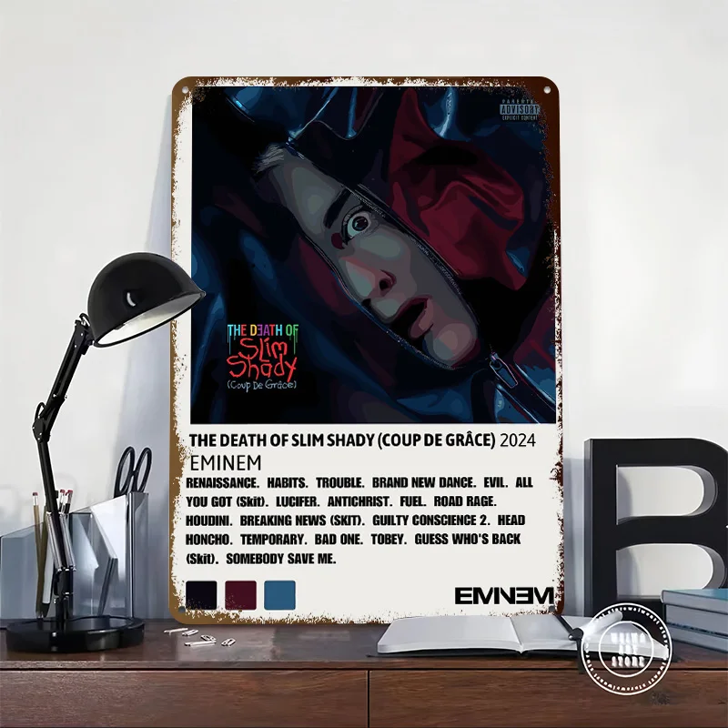 Eminem Album Rapper Music Metal Poster Customized Wall Art Retro Vintage Metal Signs for Man Cave Office Decor Room Interior