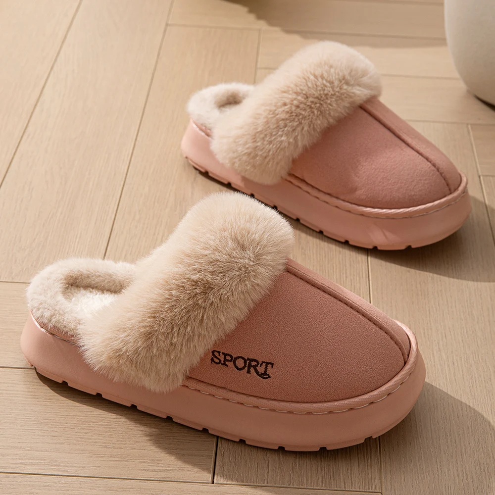 Winterwarme Hausschuhe für Damen, weiches Kunstfellkragen-Design, Plüschfutter, dicke, rutschfeste Sohle, Outdoor-Schneestiefel, Hausschuhe für drinnen und draußen, Paar-Schuhe. – Detail 3