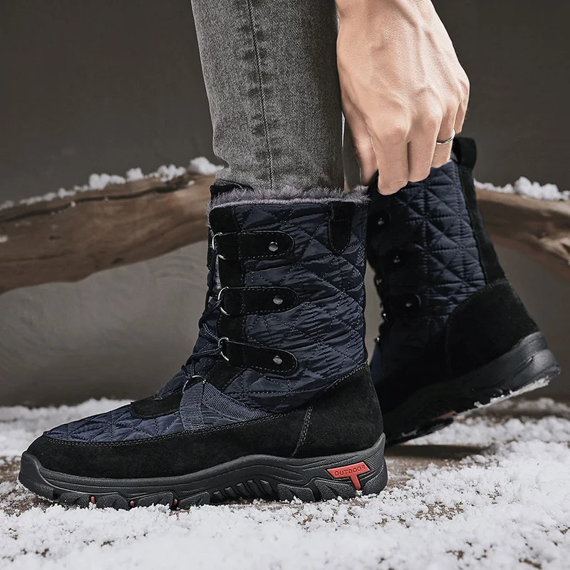 Botas de nieve de felpa cálidas para hombre, botines informales con cordones, impermeables, antideslizantes, talla grande, Invierno