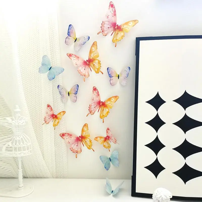 Colorful Butterflies For Craft 3D Children's Room Wall Stickers Set 12pcs Candy Color Background Refrigerator Art Decals