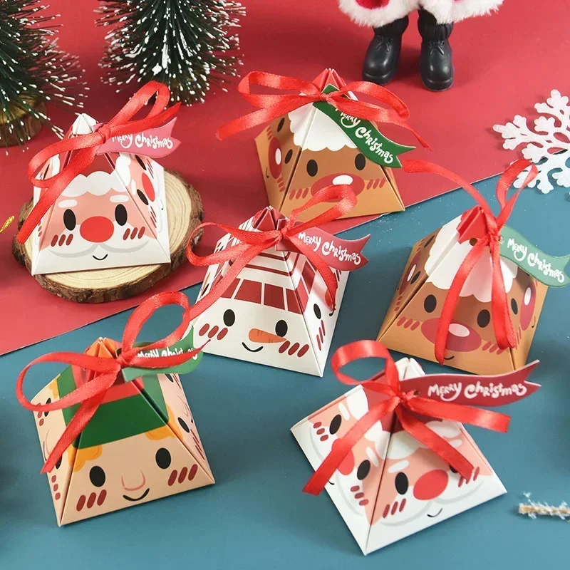 6Pcs Merry Christmas Candy Cookie Gift Packag Boxes Bags with Ribbon Navidad Natal Noel New Year 2025 Party Decoration Supplies