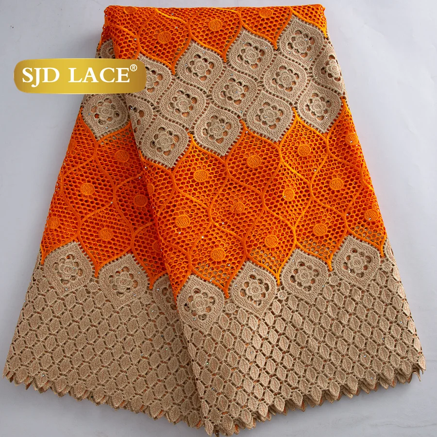 

SJD LACE Африканский гипюровый шнур с камнями Кружевная ткань 5 ярдов 2025 Новое нигерийское водорастворимое кружево для женщин Свадебное платье 3844