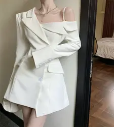 Chic coreano Fashion Dress donna elegante temperamento abiti con spalle scoperte primavera 2023 irregolare Slim Button Up Blazer Dress 2023