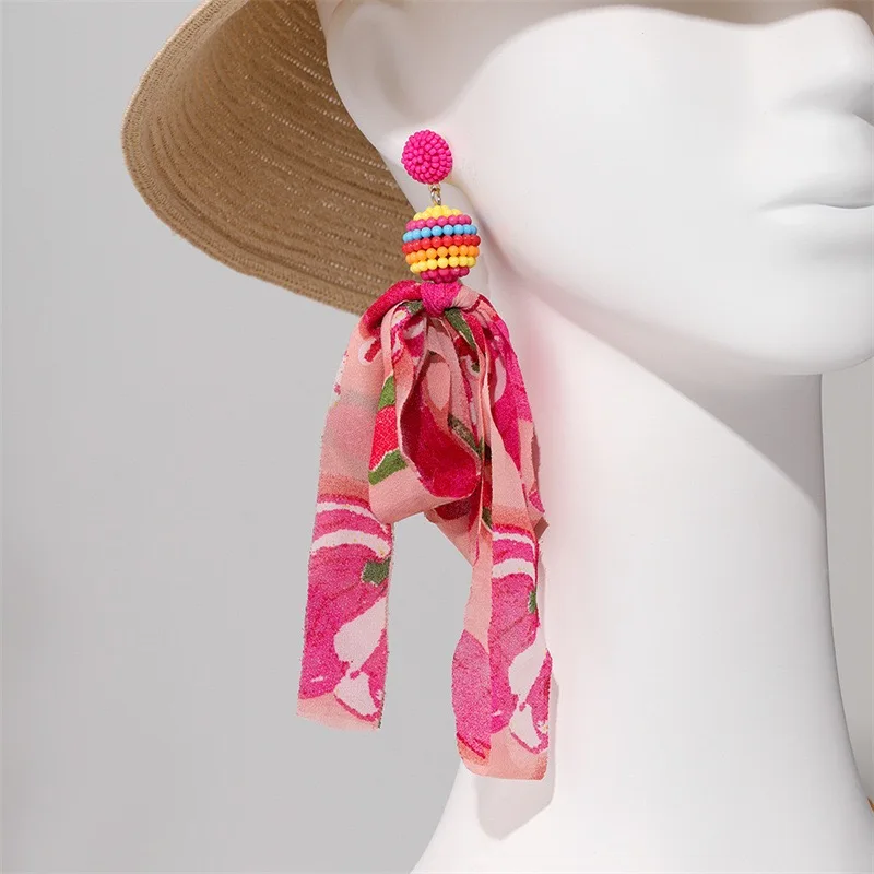 

Summer Bohemian Novelty Special Colorful Scarves Yarn Tassel Tie Acrylic Ring 925 French Gorgeous Drop Earrings