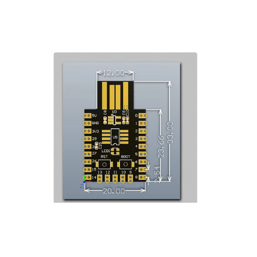 RP2040 USB Type-A Development Board 4MB Flash Microcontroller 2mm PCB Board Support MicroPython On-Board USB-A Male Port Compact