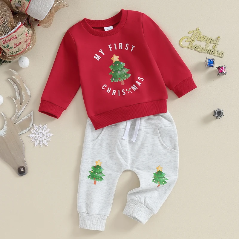 Newbgclo Baby Boy Christmas Outfit Long Sleeve Santa Letter Sweatshirt Top Jogger Pants Sets 2Pcs Toddler Boy Winter Clothes