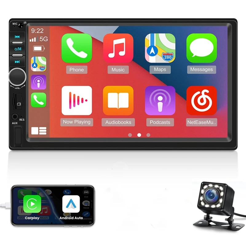 7 Inch Double Din Carplay Car Stereo With Carplay Android Auto Black Car Radio With Mirror Link Bluetooth FM Reverse Camera