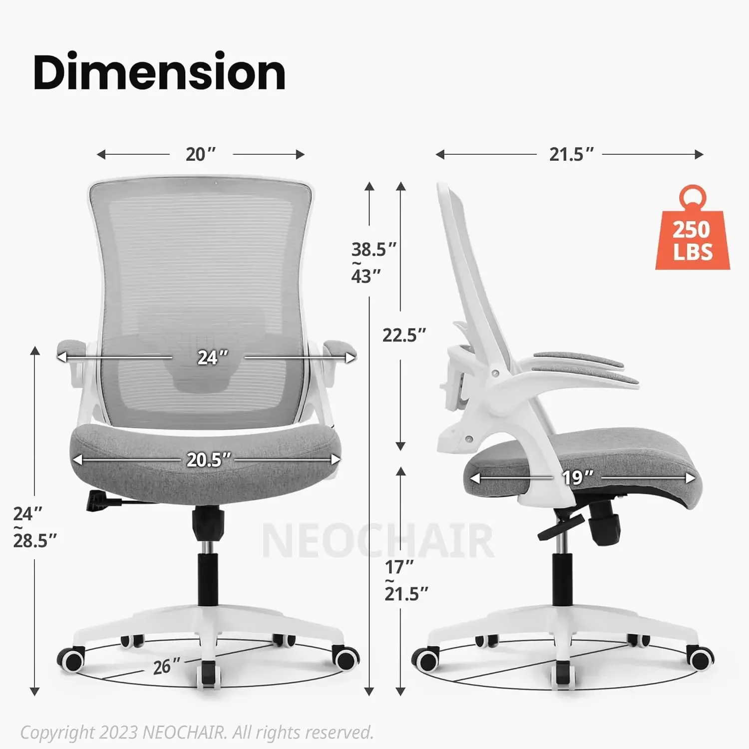 High Back Mesh Chair Adjustable Height and Ergonomic Design Home Office Computer Desk Chair  (Grey)