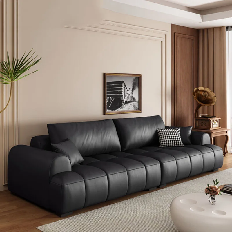 Black Sofa Luxury Leather Cover Living Room Italian Style Classic Bedroom Waterproof Sofas Vintage Sofa Camas Home Furniture