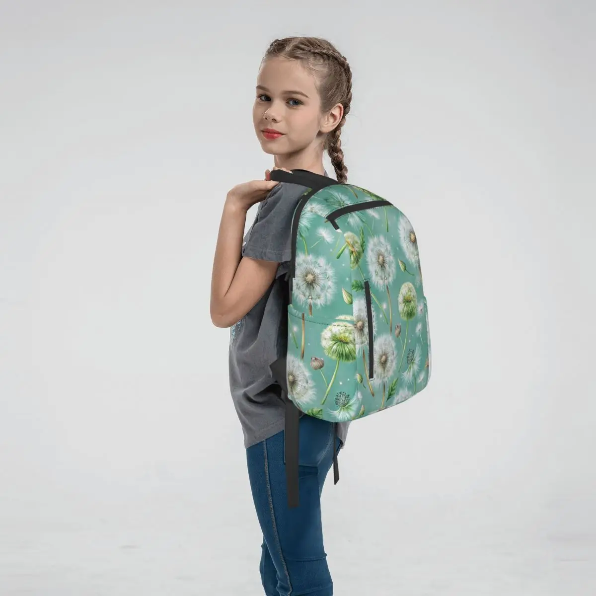 Floral And Dandelion Light Green Pattern Backpack Large Capacity Boys Girls BookBag School Bag Shoulder Bags for Men Women