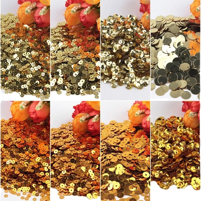 Gold Sequin Assorted Sizes 3mm 4mm 5mm 6mm Flat Cup round Loose for Crafts Sewing Decoration DIY Lentejuelas Para Coser