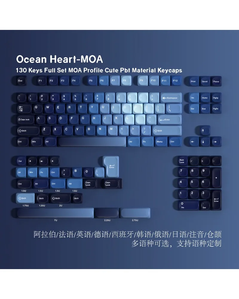 Heart of the Ocean MOA PBT Sublimation Keycaps Full Set Korean Russian Phonetic Small Language