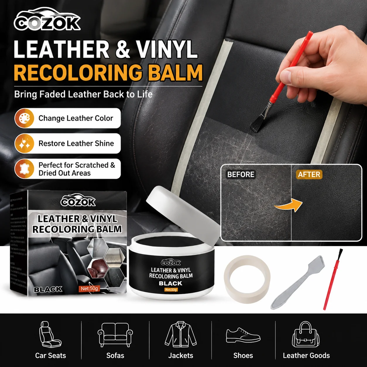 Pasta reparadora de cuero, restaurador del color del cuero para asientos de coche, sofás, chaquetas y zapatos, crema para rellenar arañazos y grietas en cuero, tinte para retoques en cuero PU, pasta de acabado rápido para interiores de automóviles.