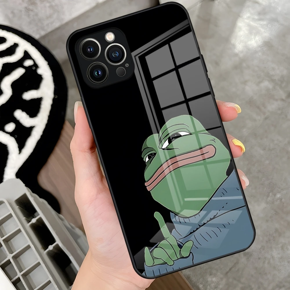 Pepe Frog Funny Phone Case for iPhone 15 Pro 14 13 12 11 Mini X XS XR Max 6 8 Plus SE 2020 Glass Design Cove