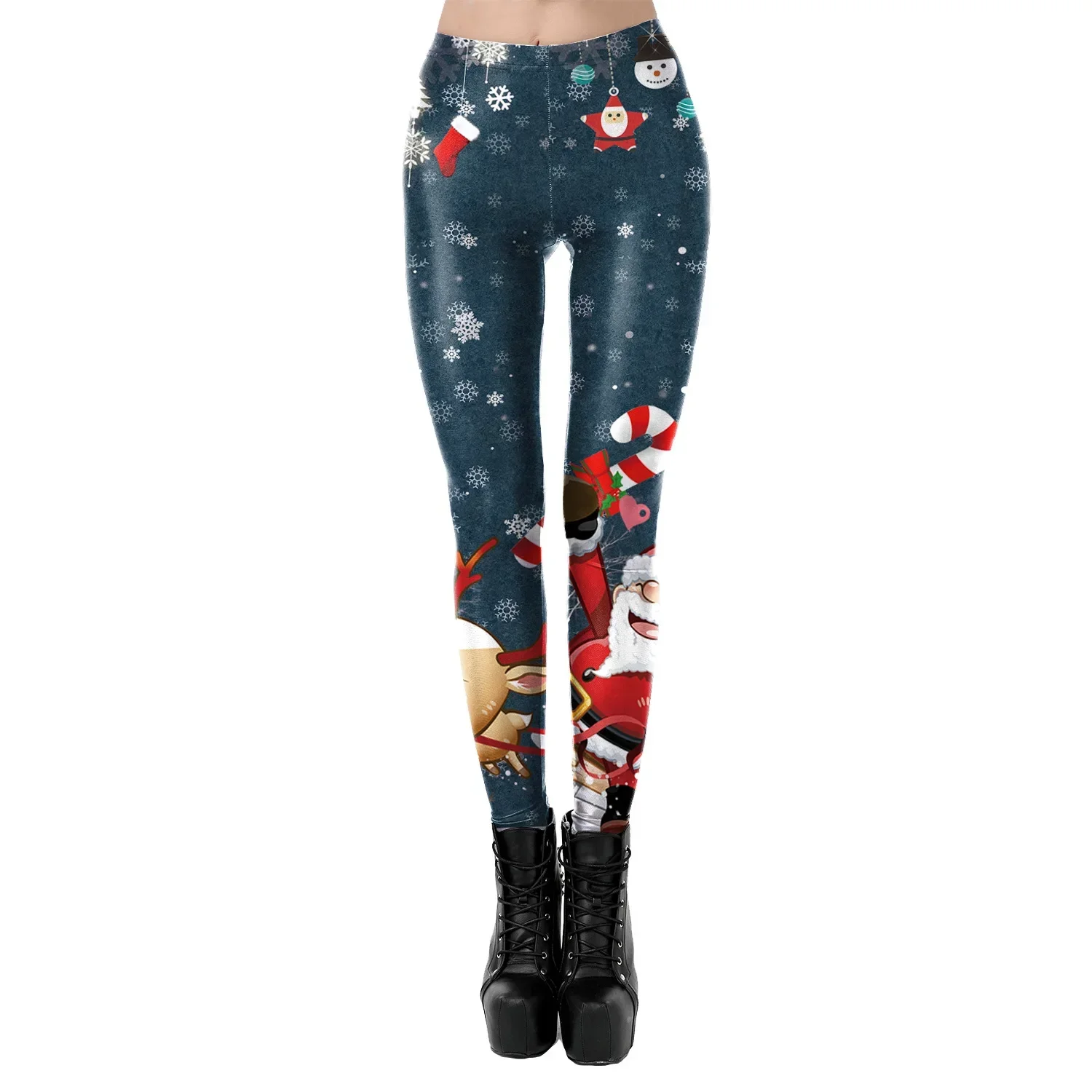 Leggings con cinturón navideño para mujer, pantalones de fiesta con estampado 3D de Papá Noel, mallas ajustadas de cintura alta elásticas de LICRA para adultos