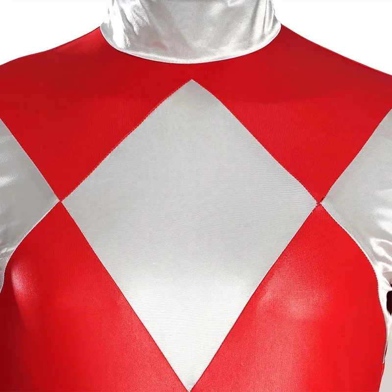 qq34Red Adult Man Cosplay Morpher Mighty Prince Geki Rangers Costume Battle Armor Jumpsuit Red Tyranno Soldier O view 4