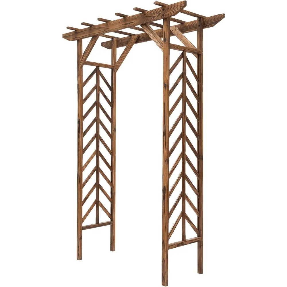 

79in Wooden Garden Arbor Arch Trellis with Classic Countryside Style, Pergola Style Roof for Climbing Vines for Ceremony Party