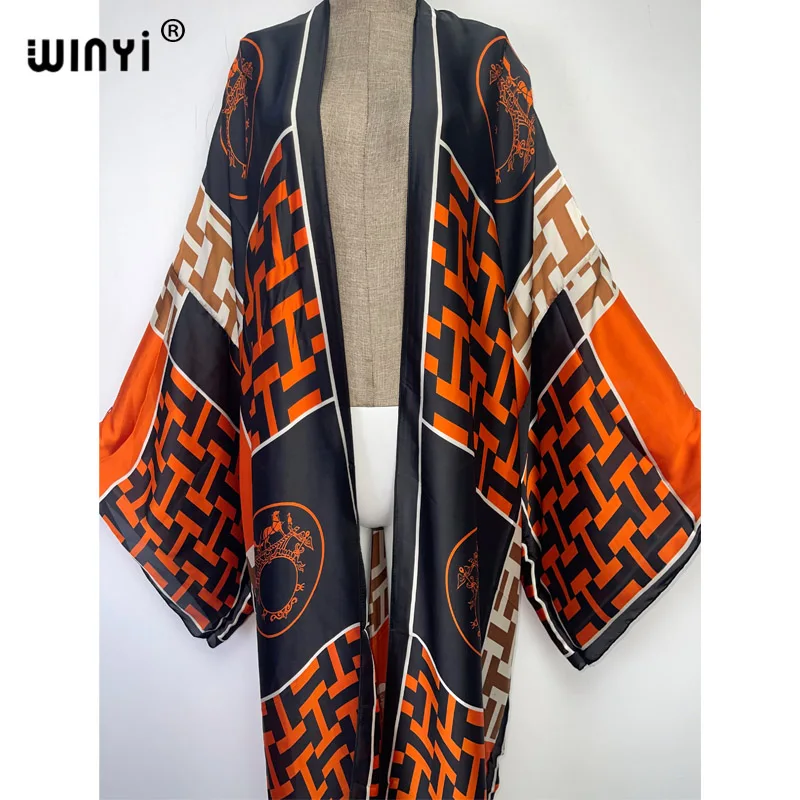 2022 WINYI new africa Boho Printed Long Kimono holiday Dress Bikini Wrap Cover-ups Women Summer Clothes Beach Wear maxi kaftan