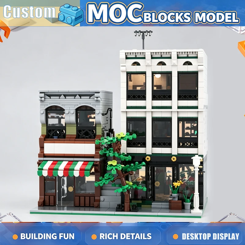 2776PCS Modular Pizzeria Flower Shop Building Blocks City Street Architecture Model DIY Assembly Creative Display Birthday Gift