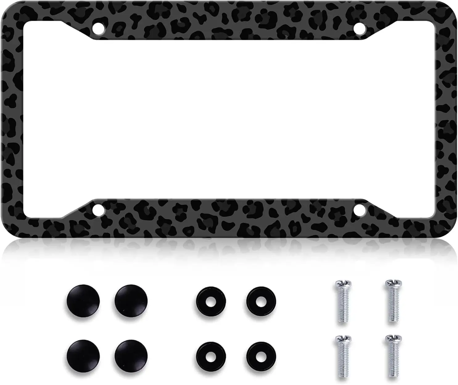 

Black Leopard Print License Plate Frame, Rust-Proof Stainless Steel Waterproof Holder for Standard US 12x6 Inch