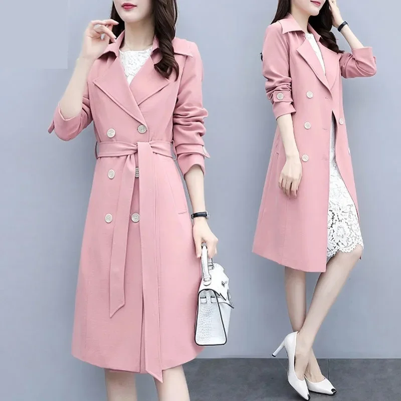 2026 New Casual Thin Trench Coat Women Outwear Mid Long Slim Windproof Coat Spring Female Windbreaker Coat Gabardina Mujer M-3XL