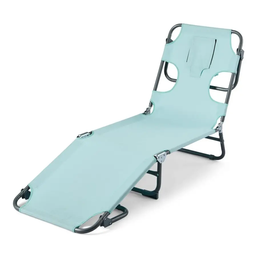 

Outdoor Lounge Chair, Foldable Design with MultiAngle Backrest, Blue, 1Pack