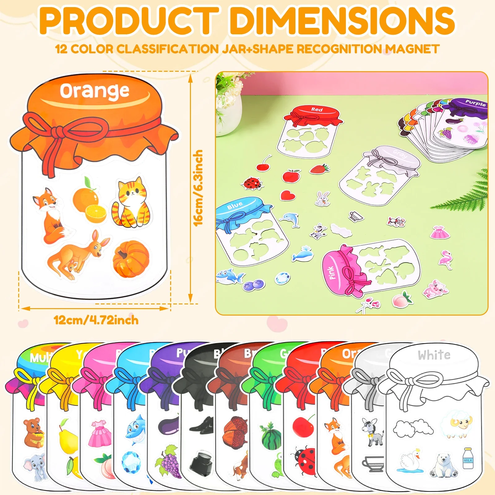 12/10Pcs Color Sorting Fridge Magnets Safe Magnetic Color Sorting Toy for Whiteboard 2 to 6 Years Old Kid Early Education Study