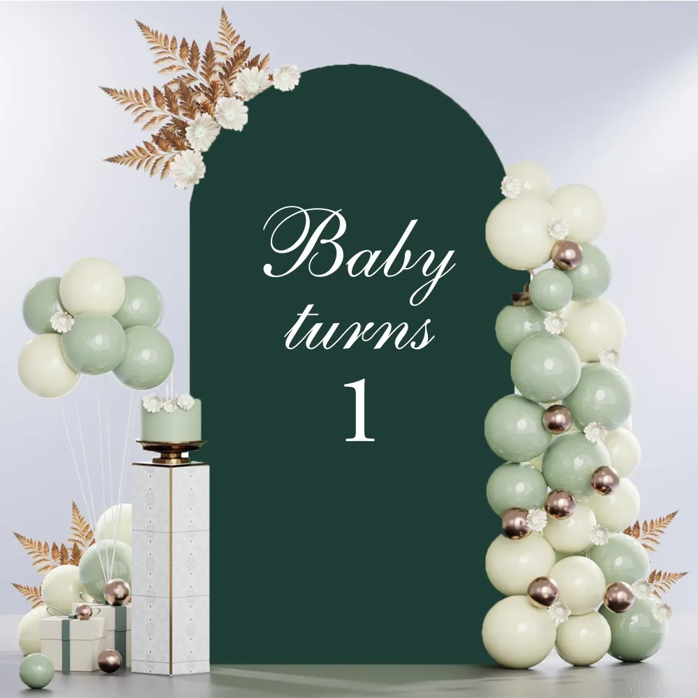 Green Newborn Baby 1st Birthday Party Decor Arch Backdrop Cover Baby Shower Single-sided Elastic Arch Stand Cover Backrgound