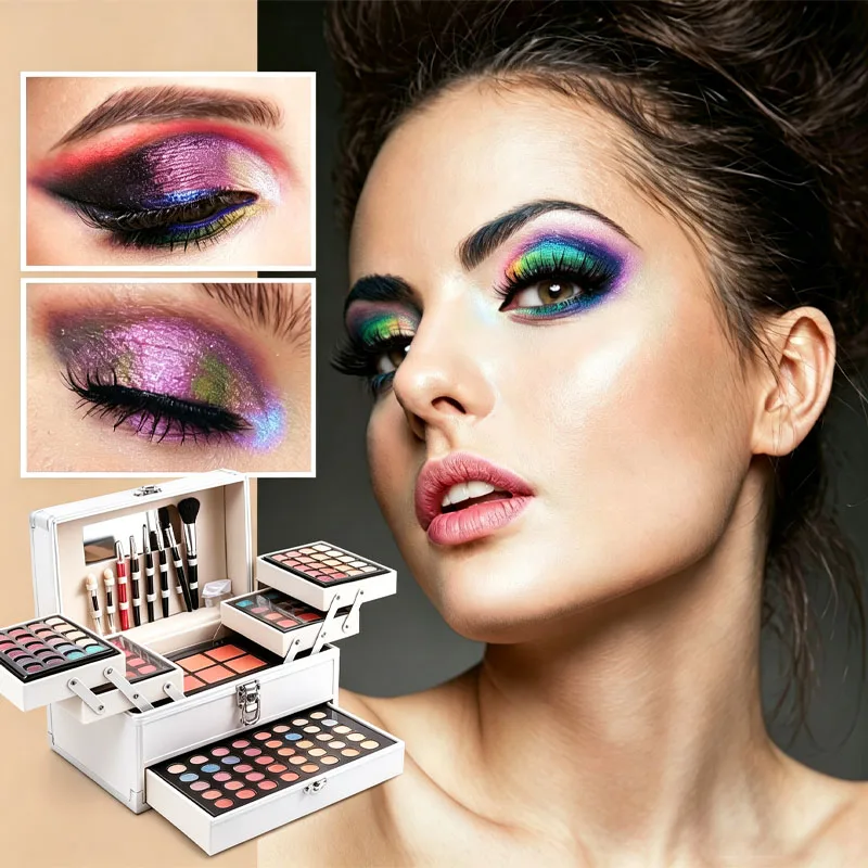 Silvery Multi-functional Makeup Kit, Premium Gift BoxWith Makeup Tools, Mirror, Lipstick Eyeshadow, Blush, Portable & Long-Lasting In Multiple Shades,Suitable For Beginners, Teenagers, Perfect Gift For Valentine'S Day/Camival/Back To School