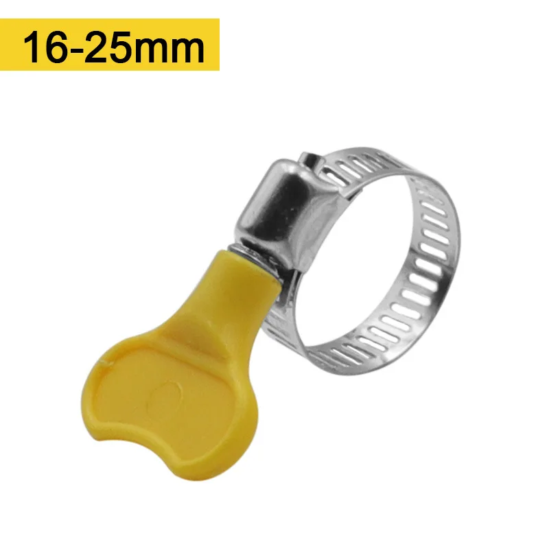 5 pcs 8-44mm Adjustable Yellow Plastic Handle Hand Twist Hose Clamps Worm Driving 201 Stainless steel Pipe Clips For Tube