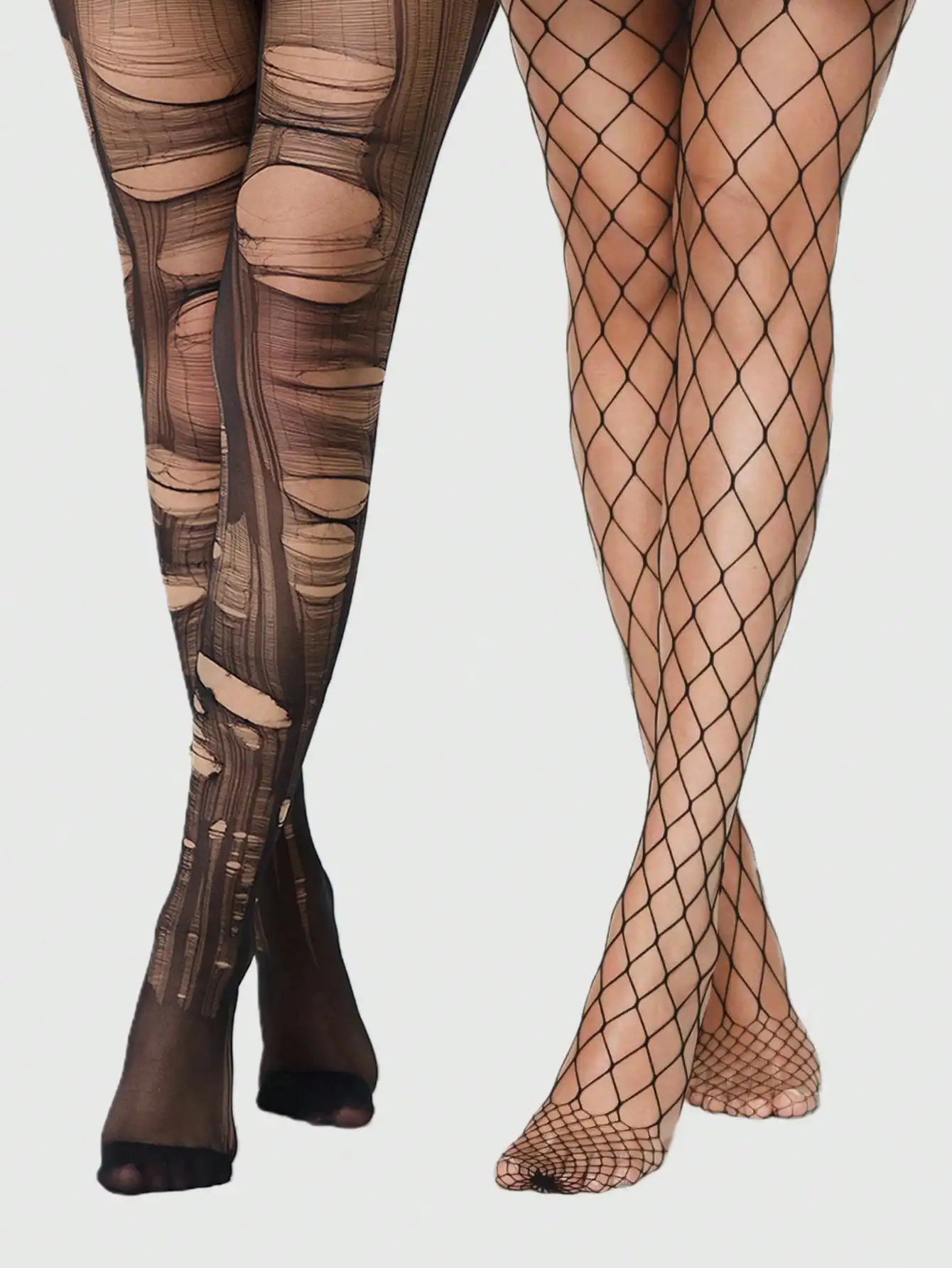 

2-Pack Distressed Sheer Stockings & Fishnet Tights for Costume or Fashion Wear